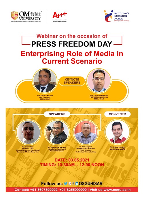 Webinar on the occasion of PRESS FREEDOM DAY Enterprising Role of Media in Current Scenario