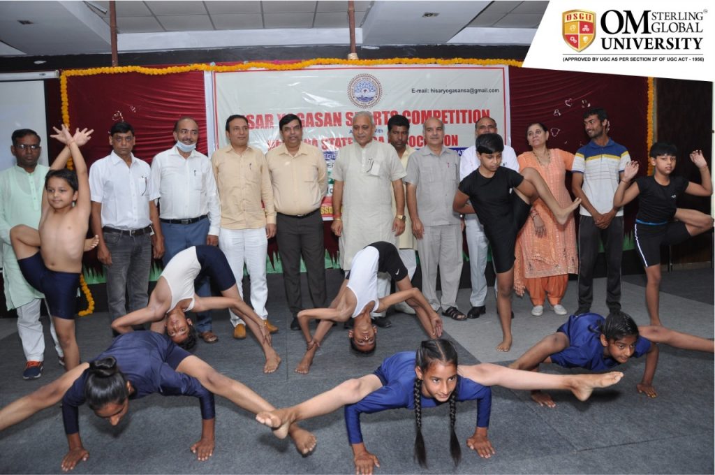 Om sterling global university and Hisar Yogasan Sports Association organized the District Yogasana sports Championship 2021-22 at the university campus