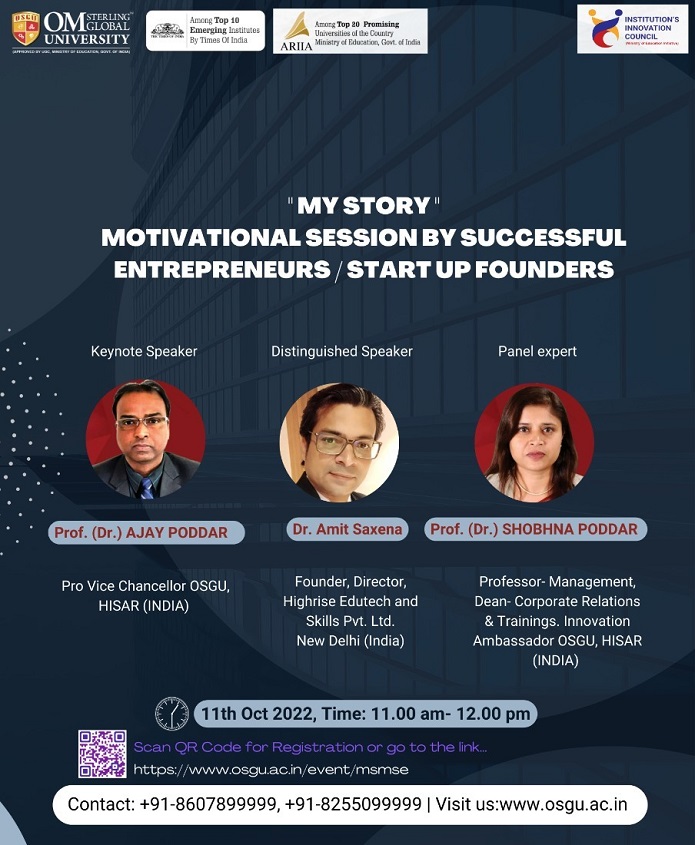 My Story Motivational session by successful Entrepreneurs start up founders