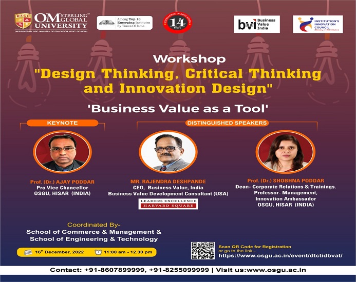 Workshop on Design Thinking, Critical thinking and Innovation Design Business Value as a Tool